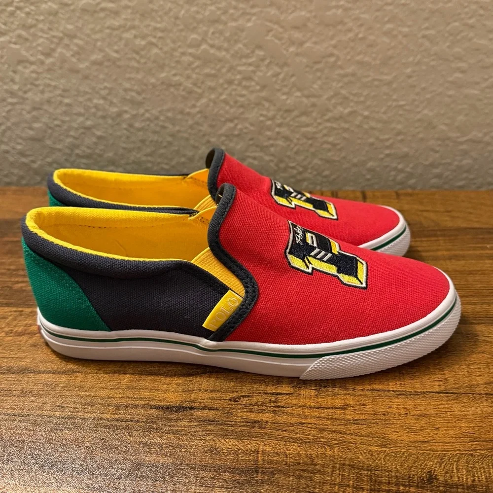 Polo Ralph Lauren Shoes Kids 3 Landyn Slip On P-Wing Logo Patch Canvas Preppy